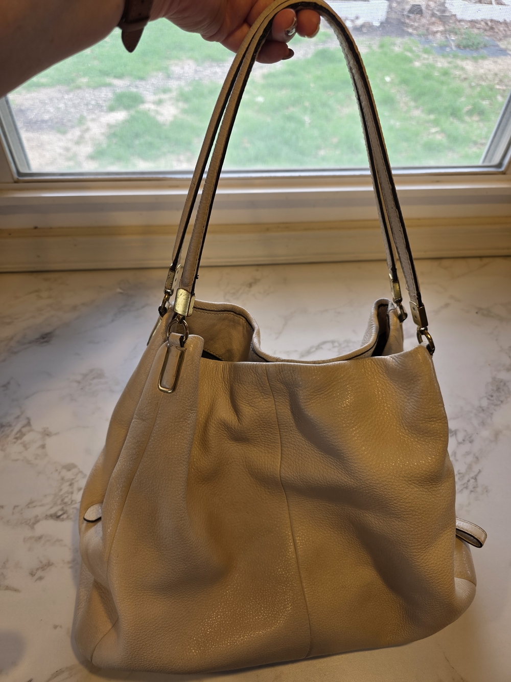 Vintage Coach cream pebbled leather hobo bag slouchy Y2K